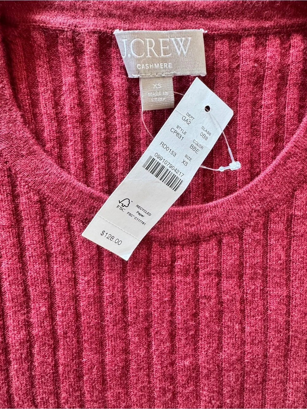 NWT! J. CREW Women’s Featherweight cashmere ribbed sweater-tee Bordeaux Berry XS